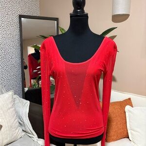 Chic Red Sheer Women's Blouse